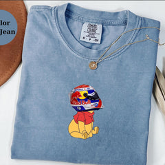Max Verstappen Racing Helmet Winnie The Pooh Shirt, Funny F1 Fan Crewneck, Cartoon Racer Top, Motorsport Gift, Comfort Colors Unisex Shirt