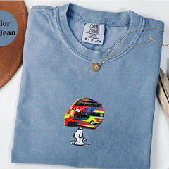 Oscar Piastri Racing Helmet Snoopy Shirt, Funny F1 Fan Crewneck, Cartoon Racer Top, Motorsport Gift, Comfort Colors Unisex Shirt