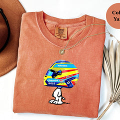 Fernando Alonso Racing Helmet Snoopy Shirt, Funny F1 Fan Crewneck, Cartoon Racer Top, Motorsport Gift, Comfort Colors Unisex Shirt