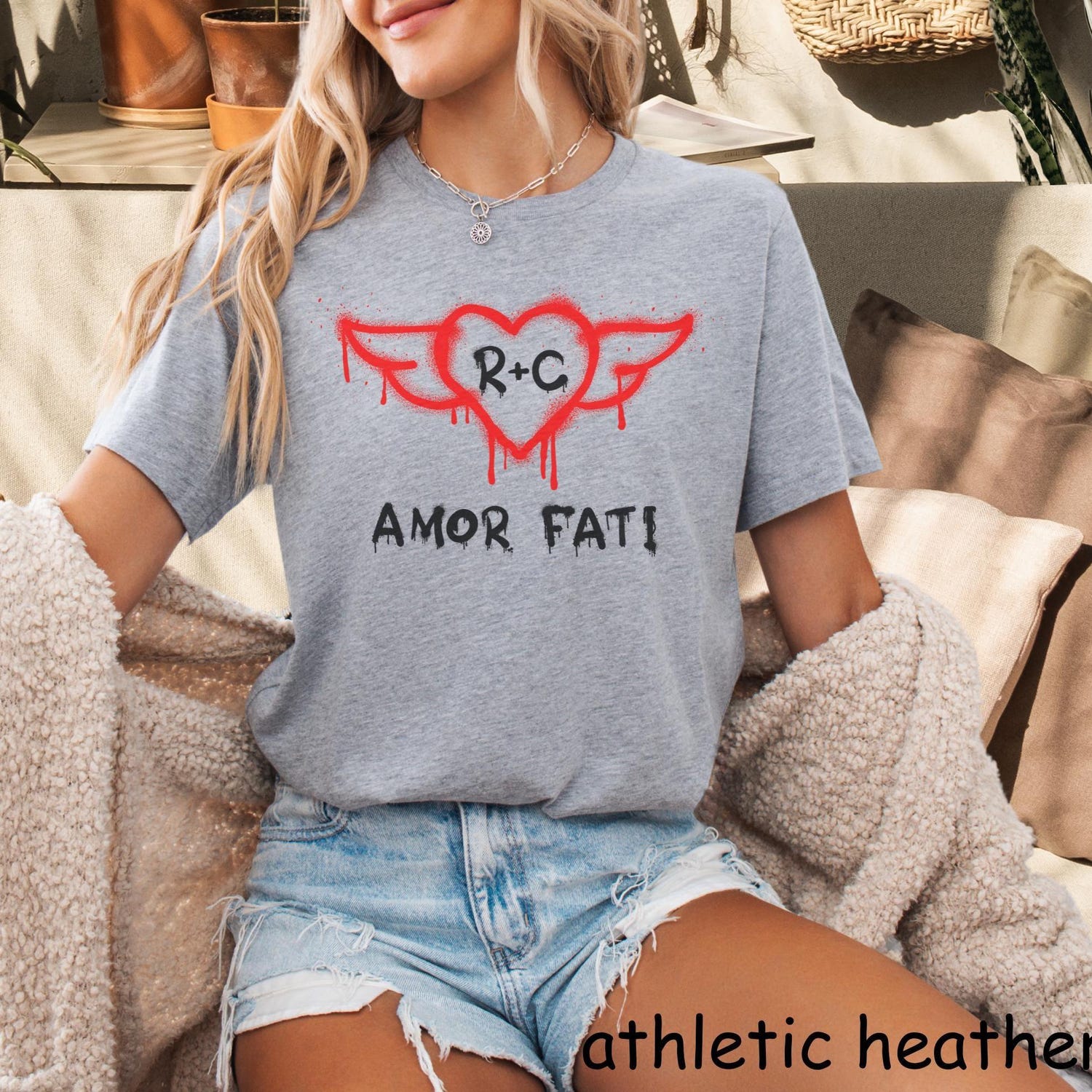 AMOR FATI T Shirt Chelsea and Rick Memorabilia from the Tragic Social Satire White Lotus with Graffiti Winged Heart Novelty Gift for Besties