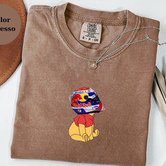 Max Verstappen Racing Helmet Winnie The Pooh Shirt, Funny F1 Fan Crewneck, Cartoon Racer Top, Motorsport Gift, Comfort Colors Unisex Shirt