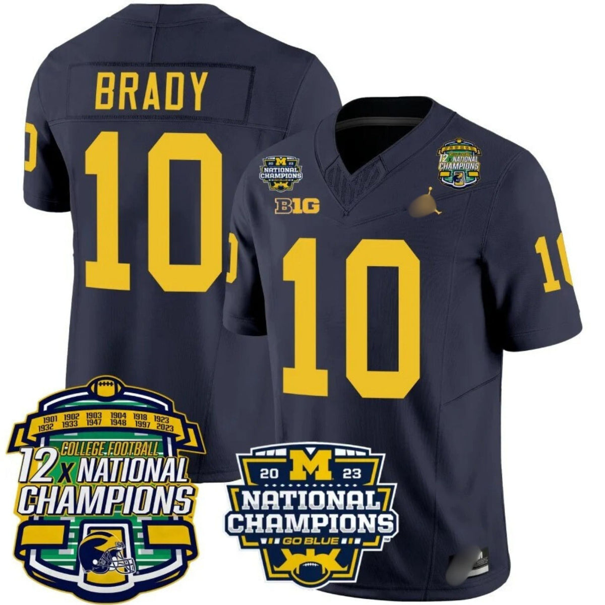 M.Wolverines #10 Tom Brady Corum 12x National Champions Patch Vapor Jersey