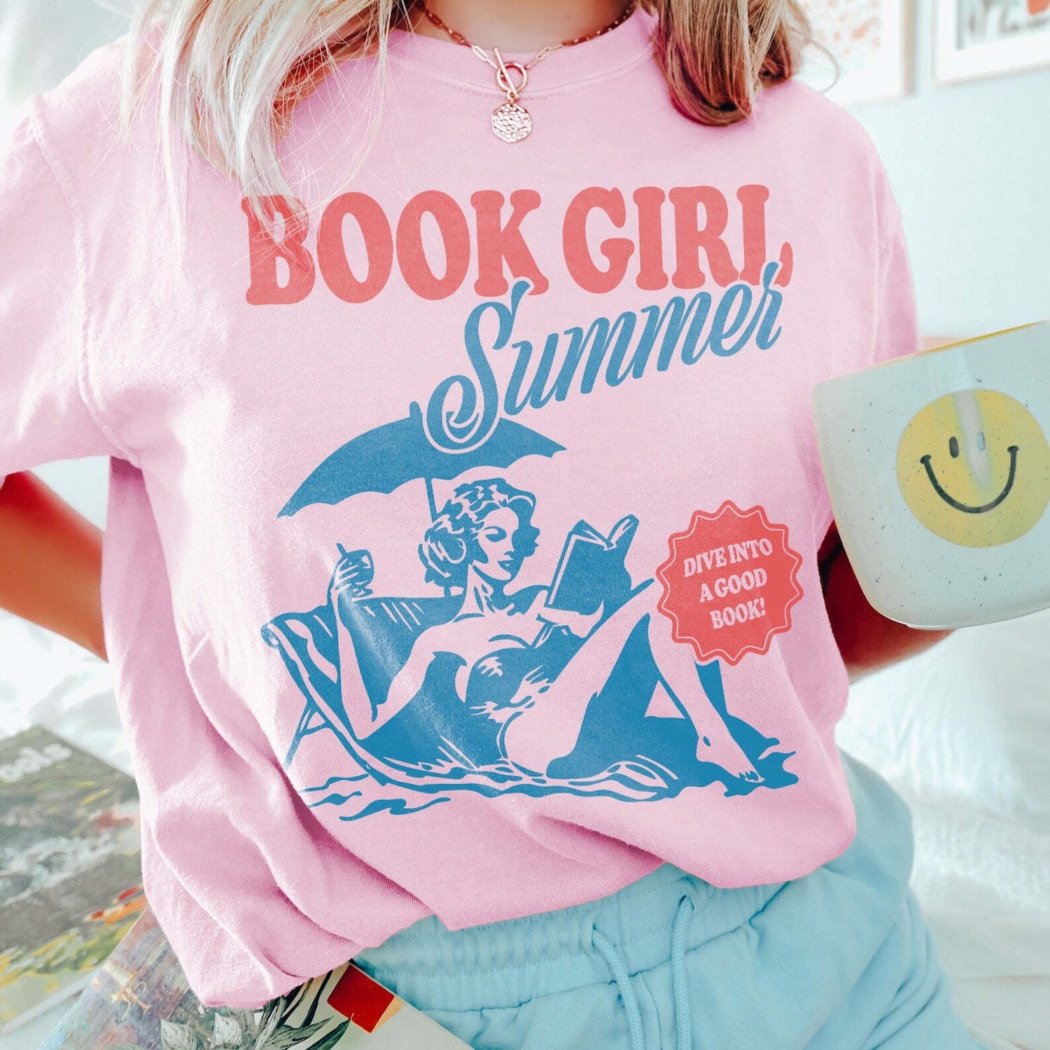 Book Girl Summer Shirt | Beach Book Lover Summer Bookish Funny Reader Oversized Beach Shirt Bookish Vacation Shirt Coconut Girl Romance Book