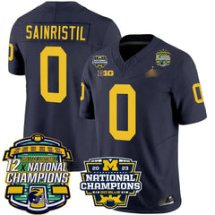 M.Wolverines #0 Mike Sainristil Corum 12x National Champions Patch Vapor Jersey