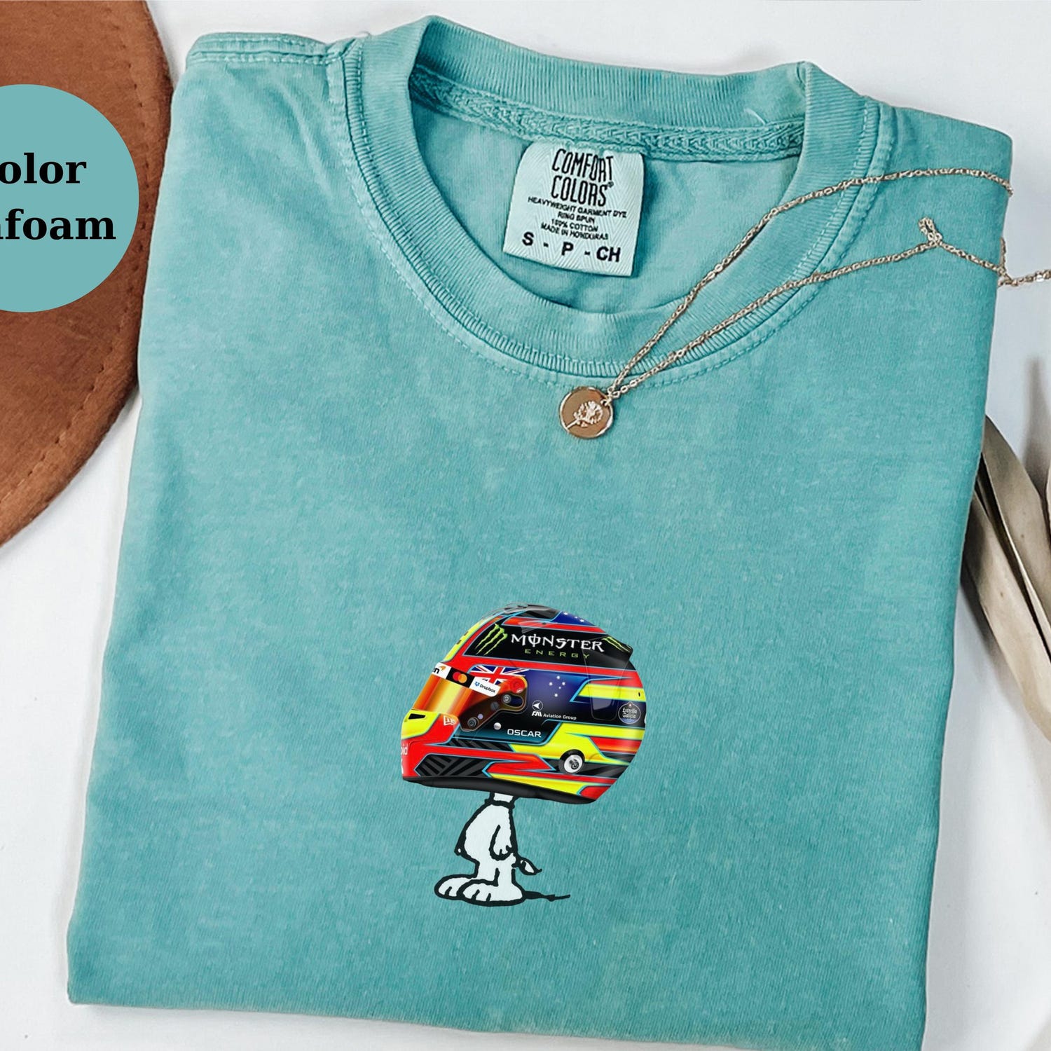 Oscar Piastri Racing Helmet Snoopy Shirt, Funny F1 Fan Crewneck, Cartoon Racer Top, Motorsport Gift, Comfort Colors Unisex Shirt