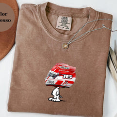 Charles Leclerc Racing Helmet Snoopy Shirt, Funny F1 Fan Crewneck, Cartoon Racer Top, Motorsport Gift, Comfort Colors Unisex Shirt