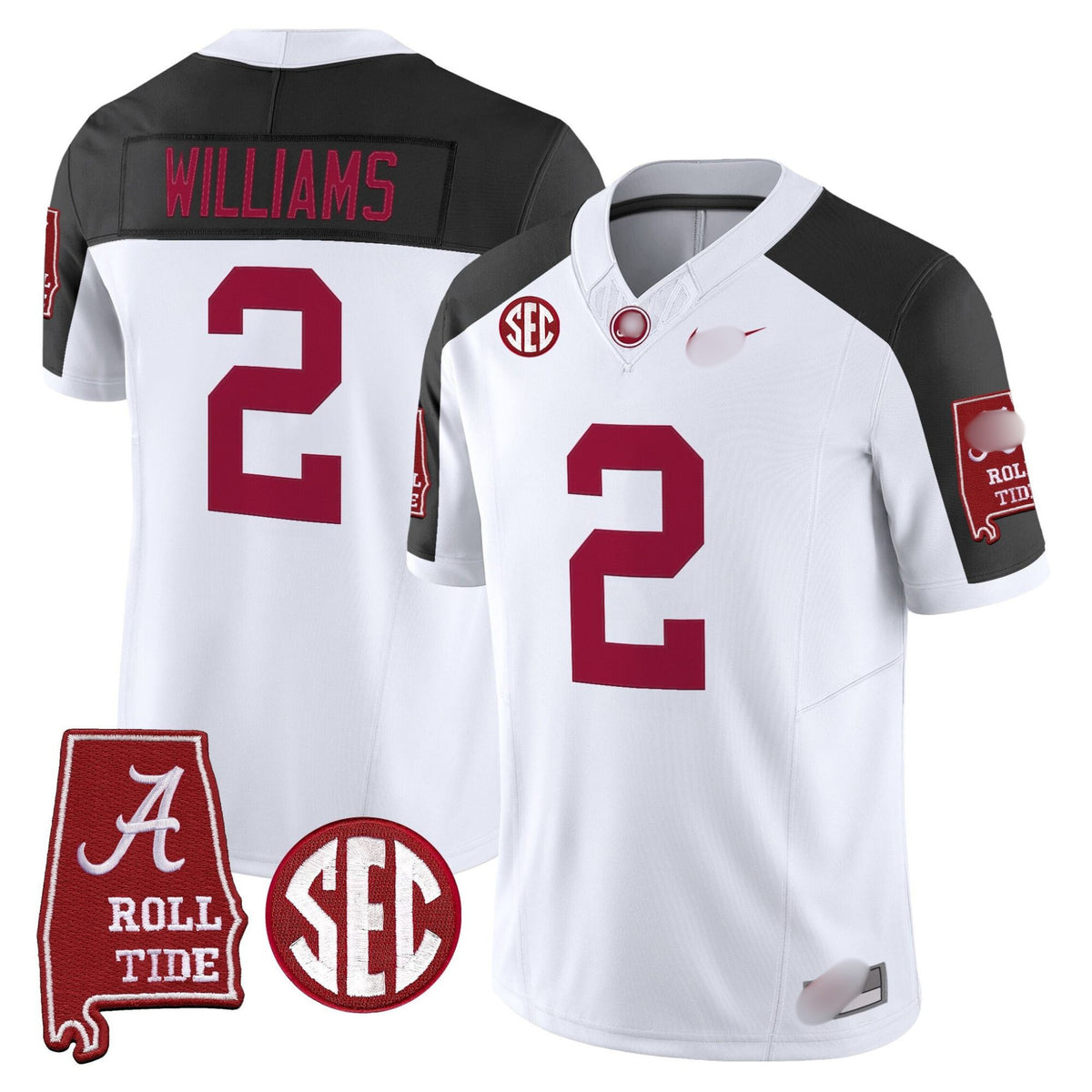 A. Crimson Tide #2 Ryan Williams 2025 Roll Tide & Sec Patch Fan Jersey - Inverted
