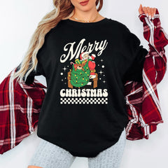 Retro Merry Christmas Sweatshirt, Vintage Santa Claus & Christmas Tree Shirt, Cute Xmas Graphic Tee, Unisex Winter Gift