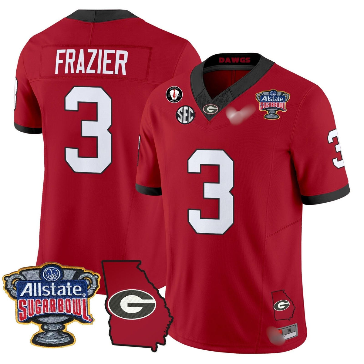 G.Bulldogs #3 Nate Frazier 2024 Sugar Bowl & Georgia Map Patch Limited Jersey