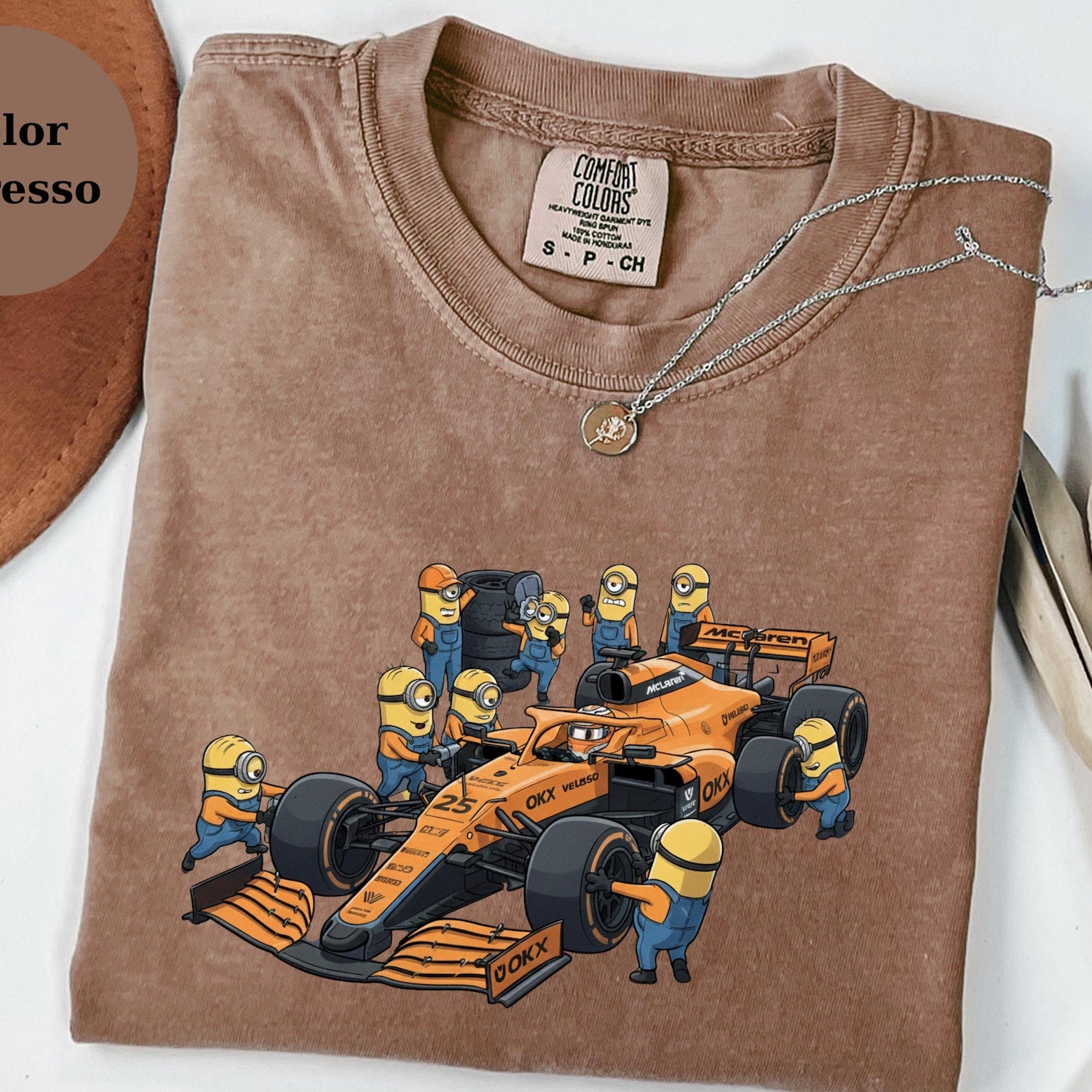 McLaren F1 Minions Pit Crew Shirt, Funny Racing Tee, Formula 1 Fan Gift, Lando Racing Top, Cute Minion Car Tee