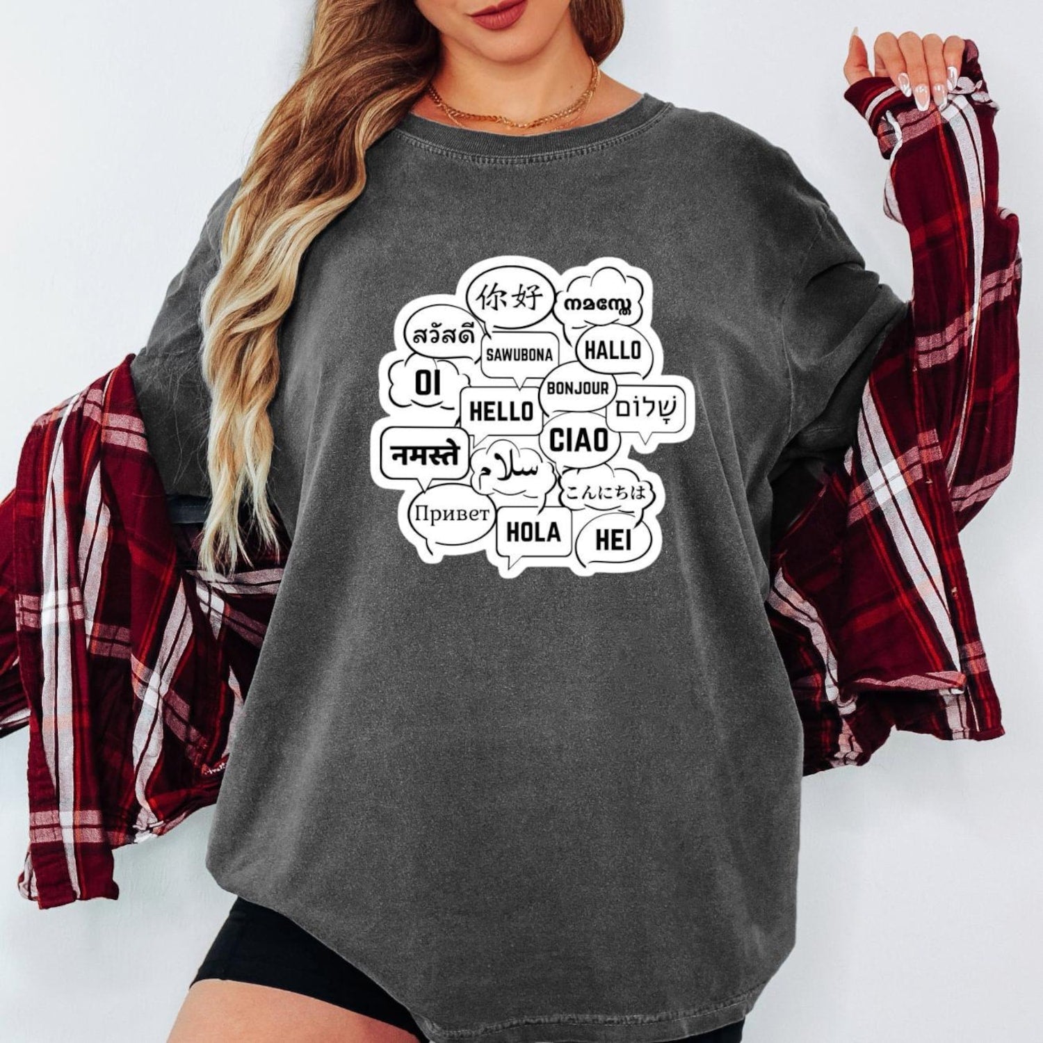 Comfort Colors� Multilingual Hello T-Shirt � World Languages Greeting Shirt for Travelers & Language Lovers