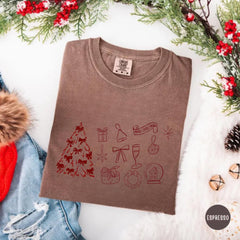 Minimal Christmas Doodle Shirt, Cute Holiday Icons Tee, Xmas Graphic Tee, Cozy Christmas Top, Festive Gift Shirt, Winter Aesthetic Tee