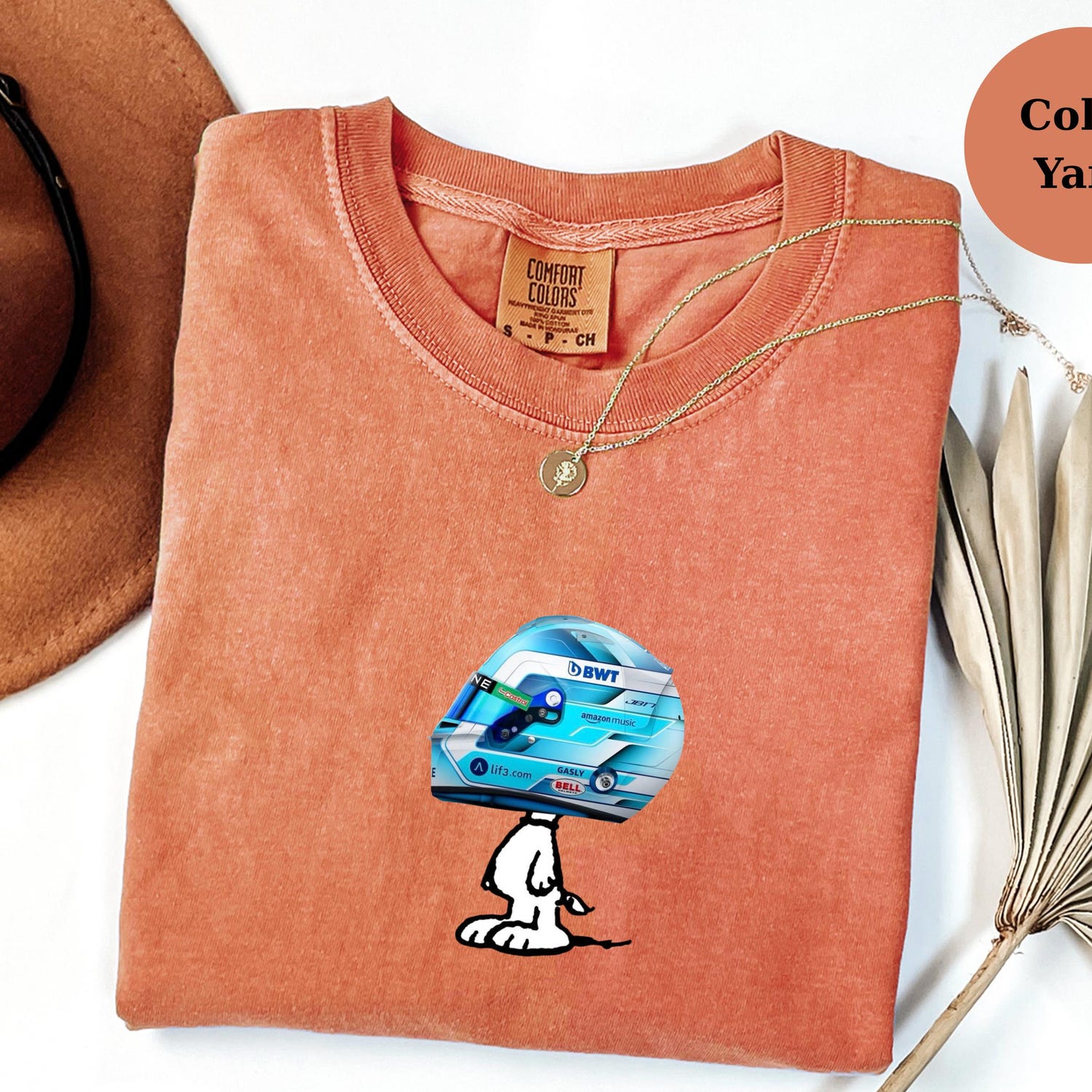 Pierre Gasly Racing Helmet Snoopy Shirt, Funny F1 Fan Crewneck, Cartoon Racer Top, Motorsport Gift, Comfort Colors Unisex Shirt