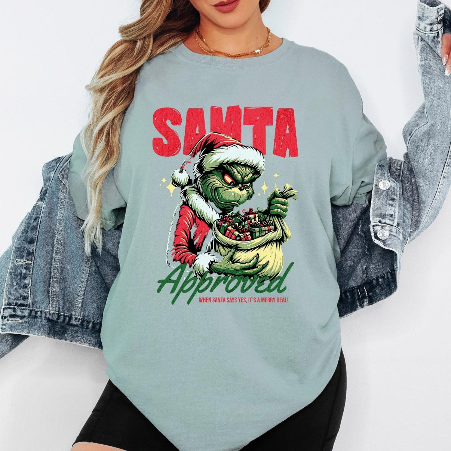 Grinch Christmas Shirt, Santa Approved T-Shirt � Comfort Colors Unisex Christmas Humor Tee � Grinch Santa Graphic Shirt