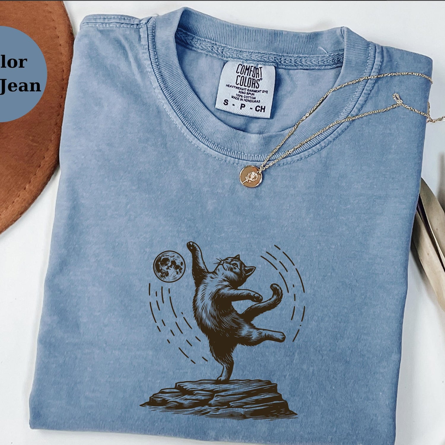 Cat Dancing Shirt, Moon Cat Tee, Cosmic Cat Art Top, Funny Cat Lover Gift, Boho Cat Graphic Tee, Retro Cat Shirt Unisex