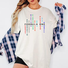 Formula 1 Teams Word Puzzle T-Shirt: Motorsport Racing Graphic Tee