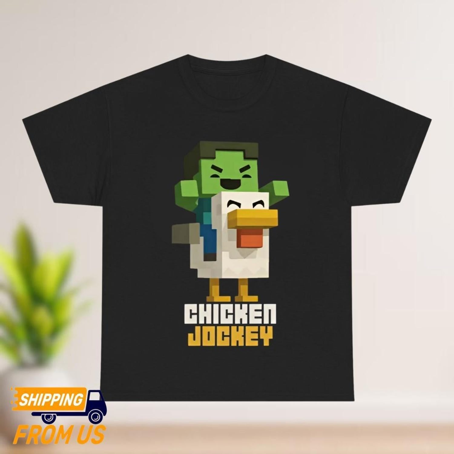 Chicken Jockey Shirt, Funny Videogame Shirt, Cartoon Graphic Shirt, Quirky Game Tee for Chicken Lovers Shirt, Minecraft Movie Shirt