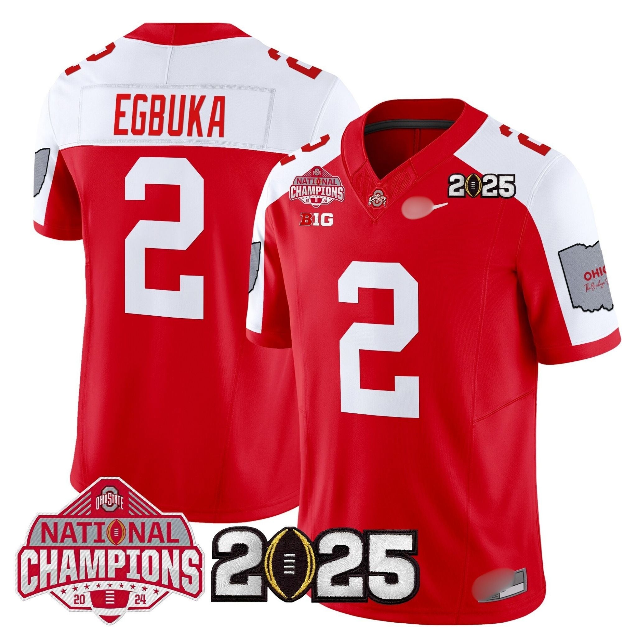 O.S Buckeyes #2 Emeka Egbuka 2025 National Champions Patch Limited Jersey