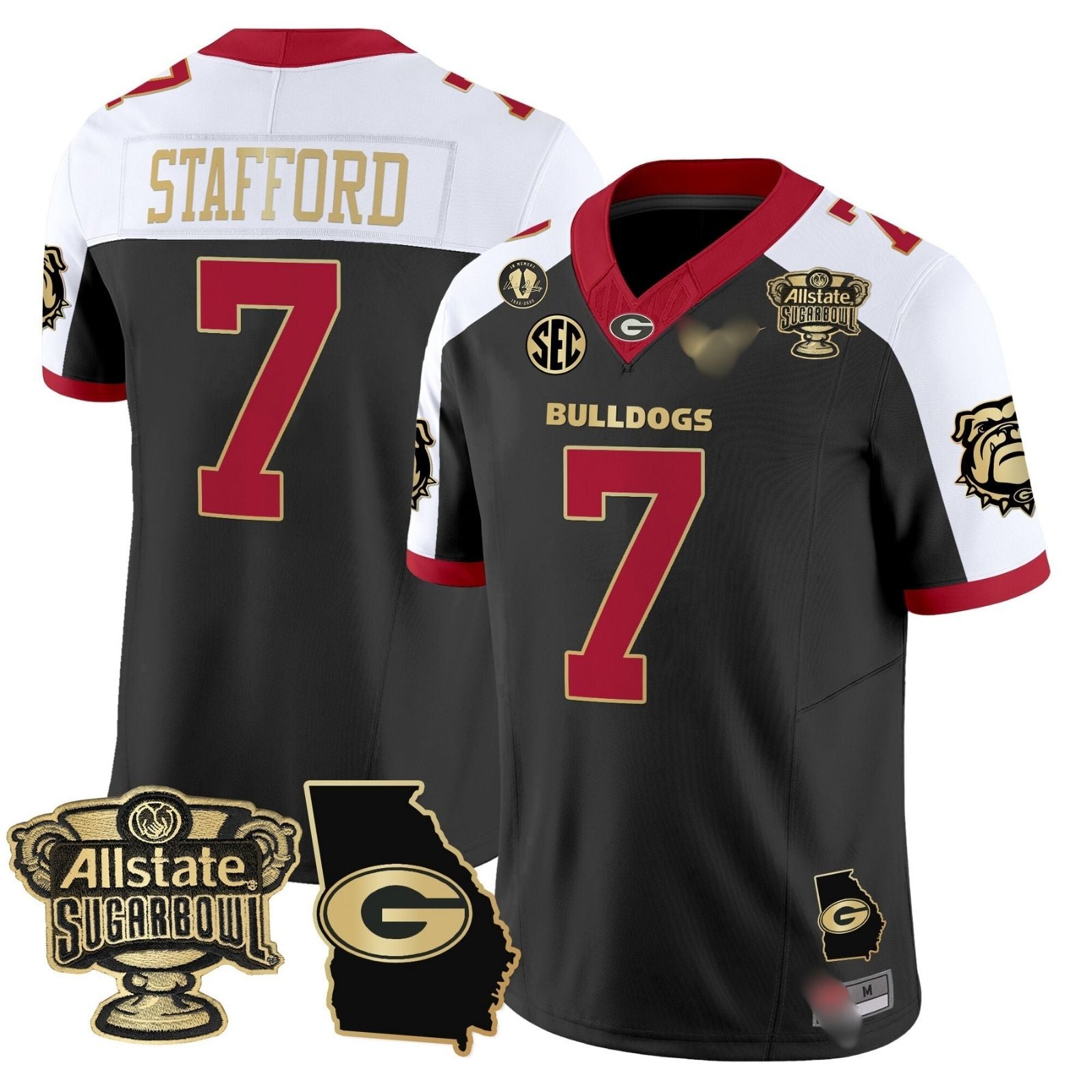 G.Bulldogs #7 Matthew Stafford 2024 Sugar Bowl & Georgia Map Patch Limited Jersey