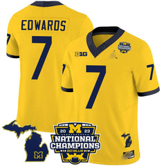 M.Wolverines #7 Donovan Edwards B1G & 2023 National Champions Patch Fan Jersey