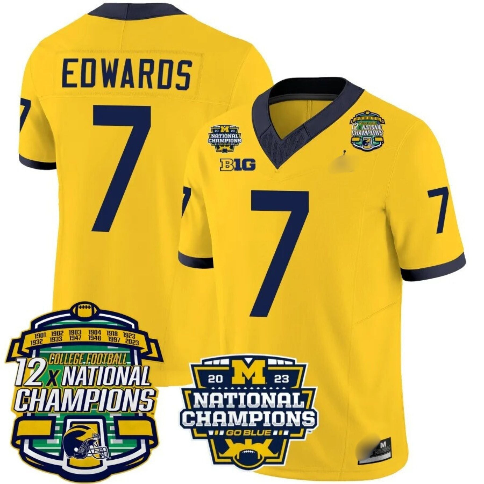 M.Wolverines #7 Donovan Edwards Corum 12x National Champions Patch Vapor Jersey