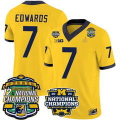 M.Wolverines #7 Donovan Edwards Corum 12x National Champions Patch Vapor Jersey