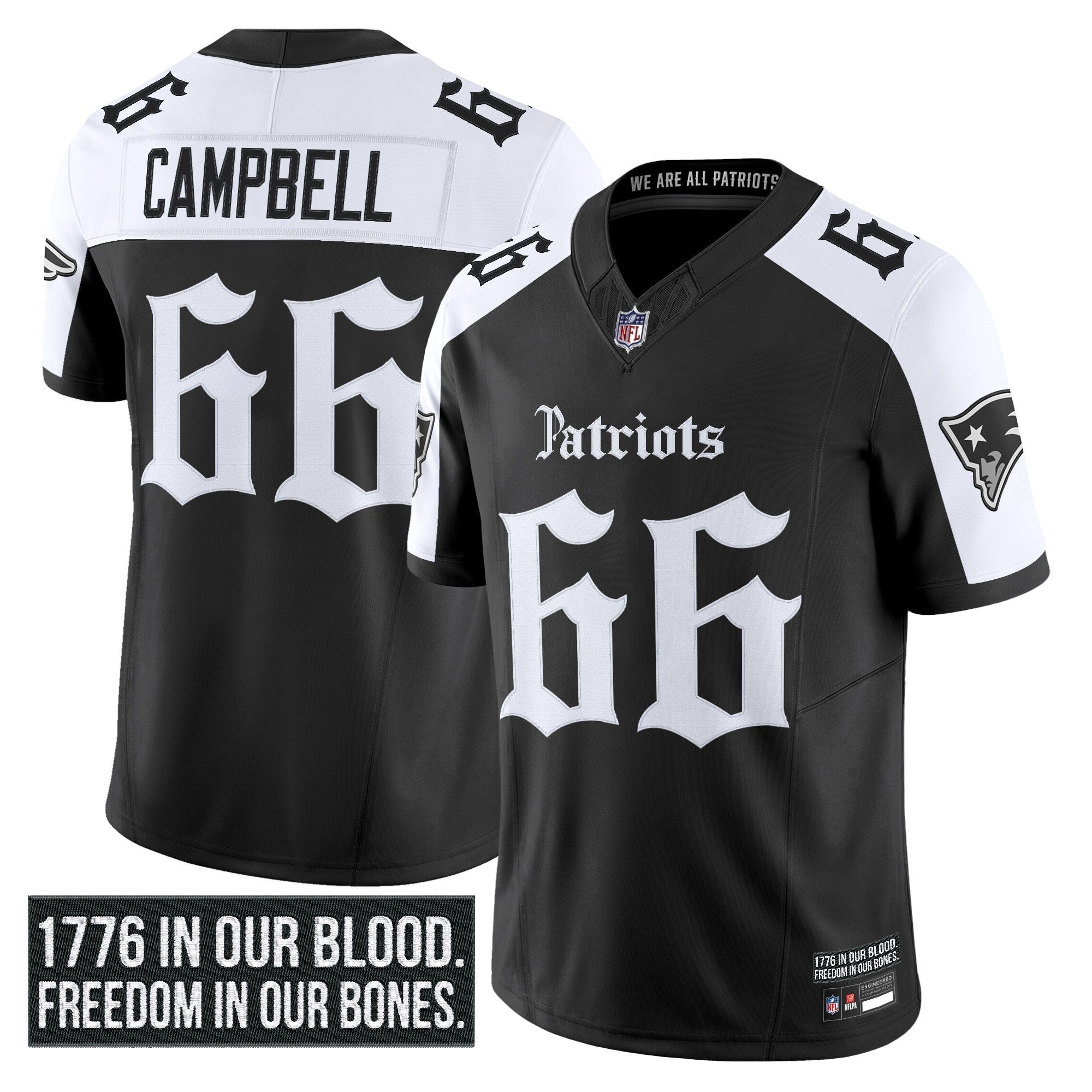 N.E Patriots #66 Will Campbell ‘Gothic Revolution Edition’ Limited Jersey