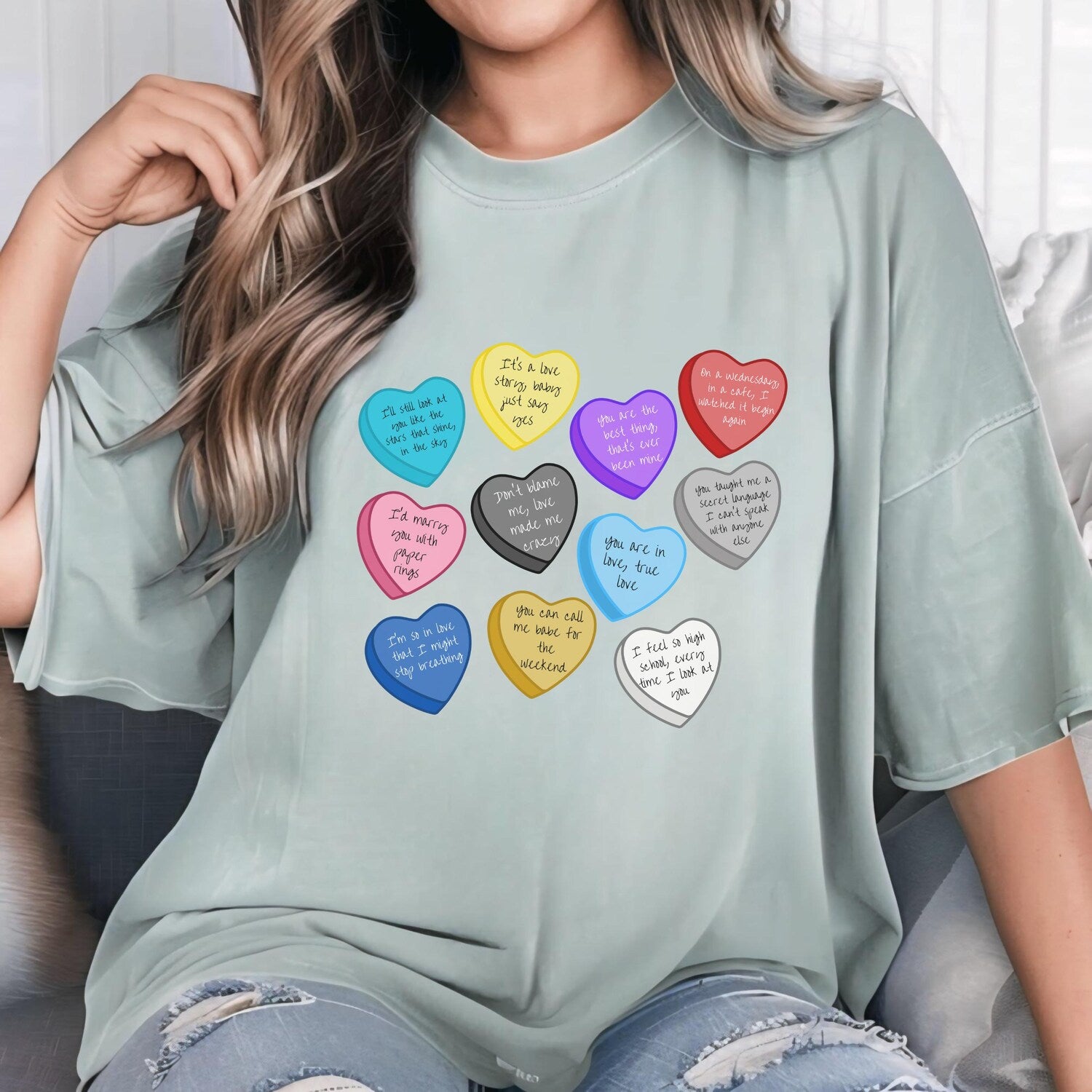 Taylor Swift Conversation Hearts T Shirt with Lyrics for Valentines Day, Valentine Swiftie Lyric Shirt, Swiftie Lyric Tee, Swiftie Valentine Gift
