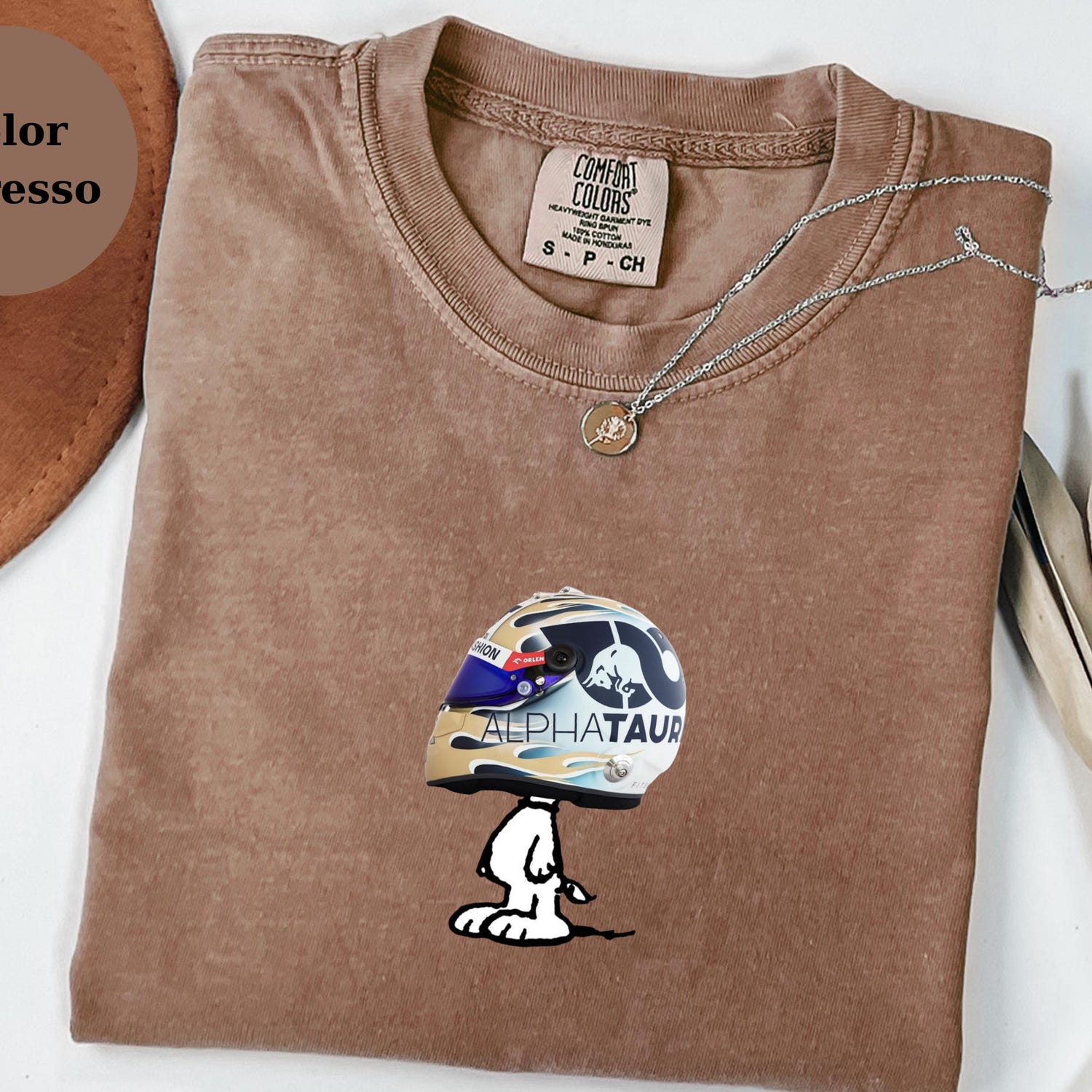 Daniel Ricciardo Racing Helmet Snoopy Shirt, Funny F1 Fan Crewneck, Cartoon Racer Top, Motorsport Gift, Comfort Colors Unisex Shirt