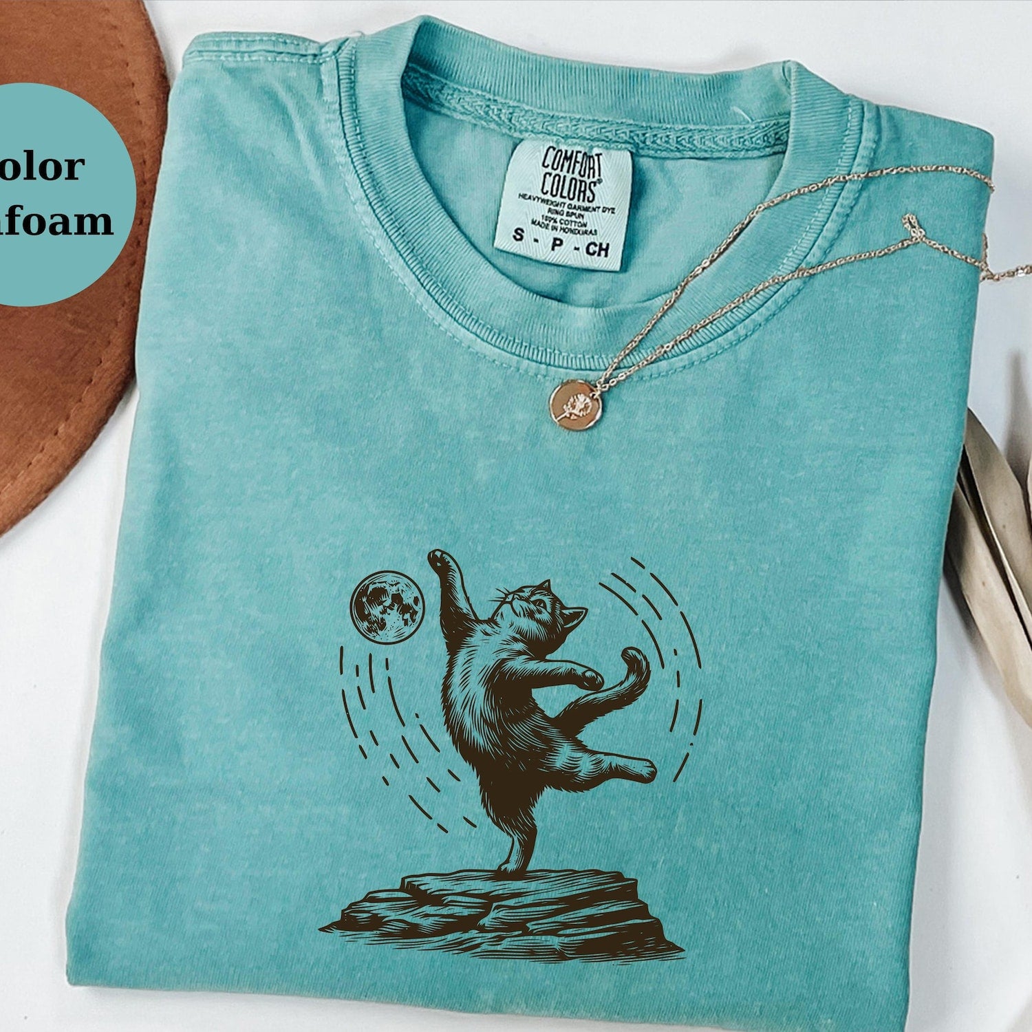 Cat Dancing Shirt, Moon Cat Tee, Cosmic Cat Art Top, Funny Cat Lover Gift, Boho Cat Graphic Tee, Retro Cat Shirt Unisex