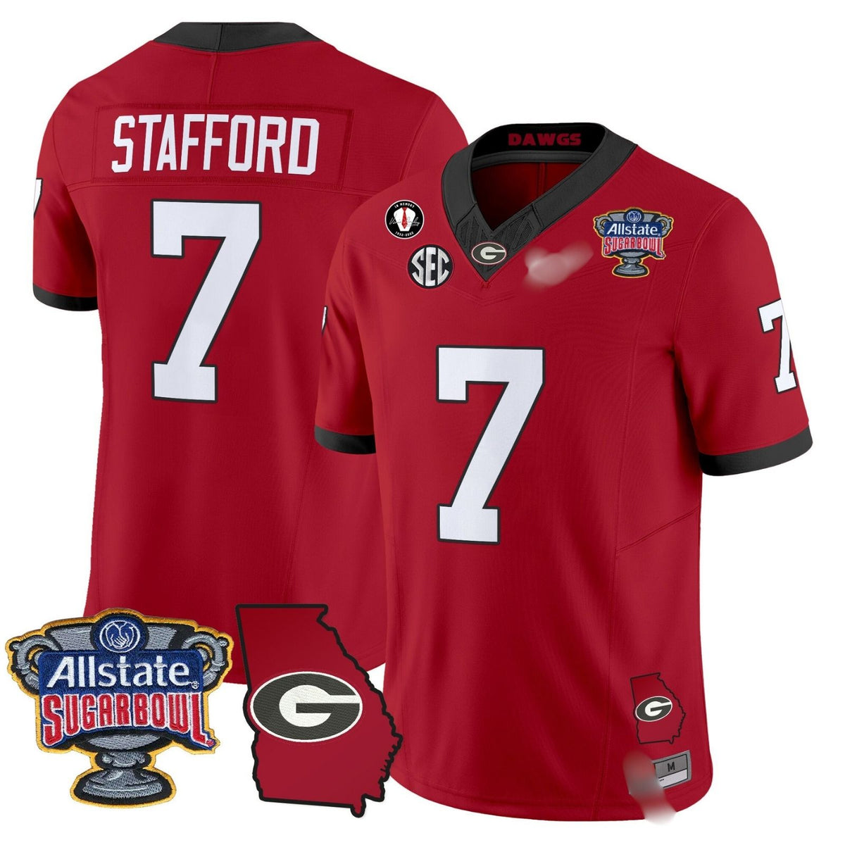 G.Bulldogs #7 Matthew Stafford 2024 Sugar Bowl & Georgia Map Patch Limited Jersey