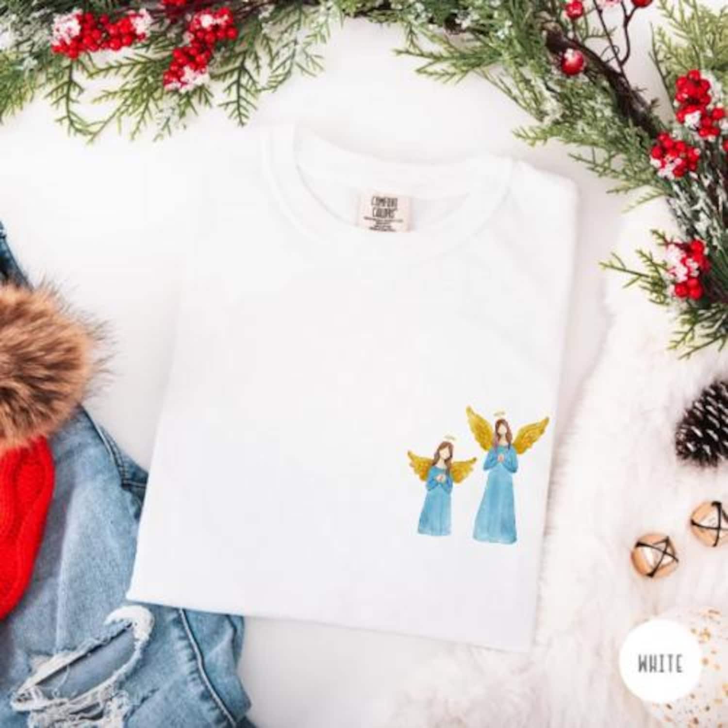 Angel Christmas Shirt, Minimal Holiday Tee, Guardian Angel Graphic Shirt, Cute Xmas Gift Top, Festive Comfort Colors Tee