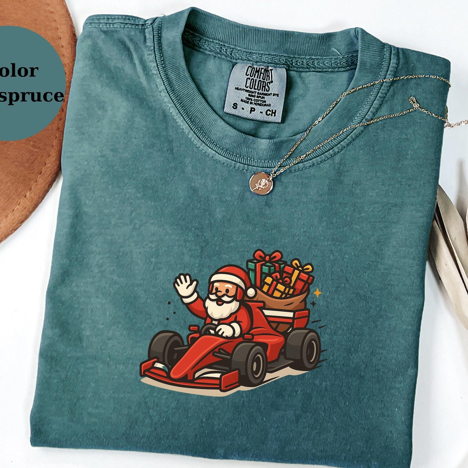 Christmas Racing Santa Tee � Funny F1 Xmas Shirt � Holiday Race Fan Gift