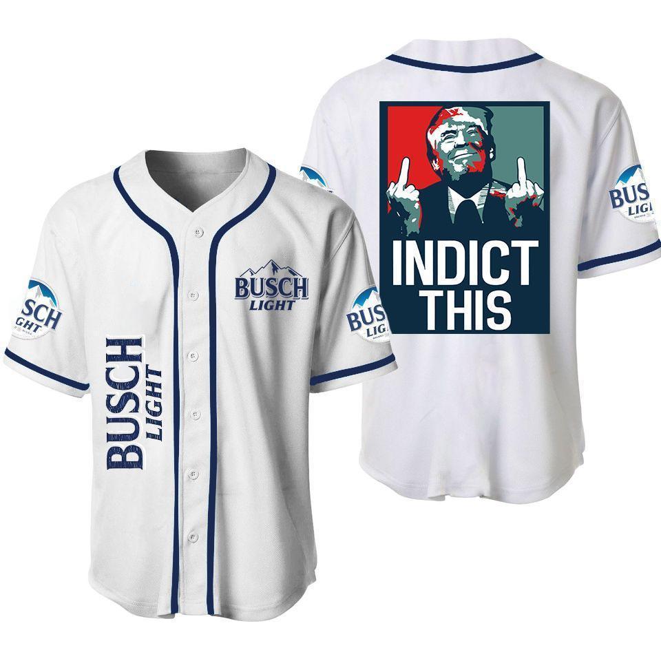 Trump Busch Light Baseball Jersey, Indict This, Trump Baseball Jerseys Shirts for Men Women Shirts Button Down Baseball Jersey - Shirt King
