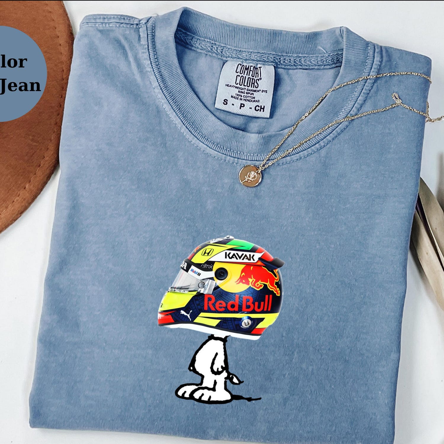 Sergio P�rez Racing Helmet Snoopy Shirt, Funny F1 Fan Crewneck, Cartoon Racer Top, Motorsport Gift, Comfort Colors Unisex Shirt