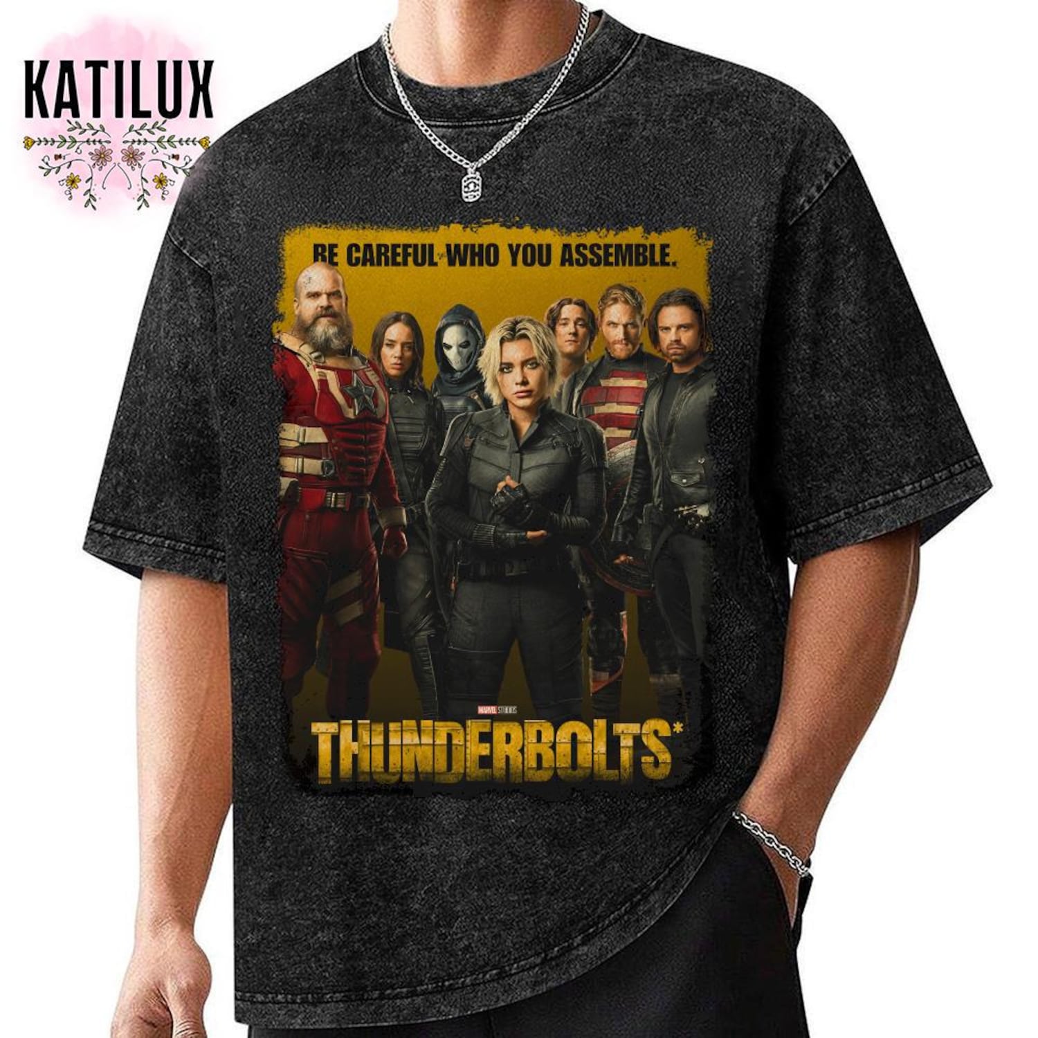 Be Careful Who You Assemble Tshirt - Marvel Thunderbolts Team T-Shirt - Thunderbolts 2025 Poster Graphic Tee