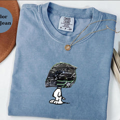 Nico H�lkenberg Racing Helmet Snoopy Shirt, Funny F1 Fan Crewneck, Cartoon Racer Top, Motorsport Gift, Comfort Colors Unisex Shirt