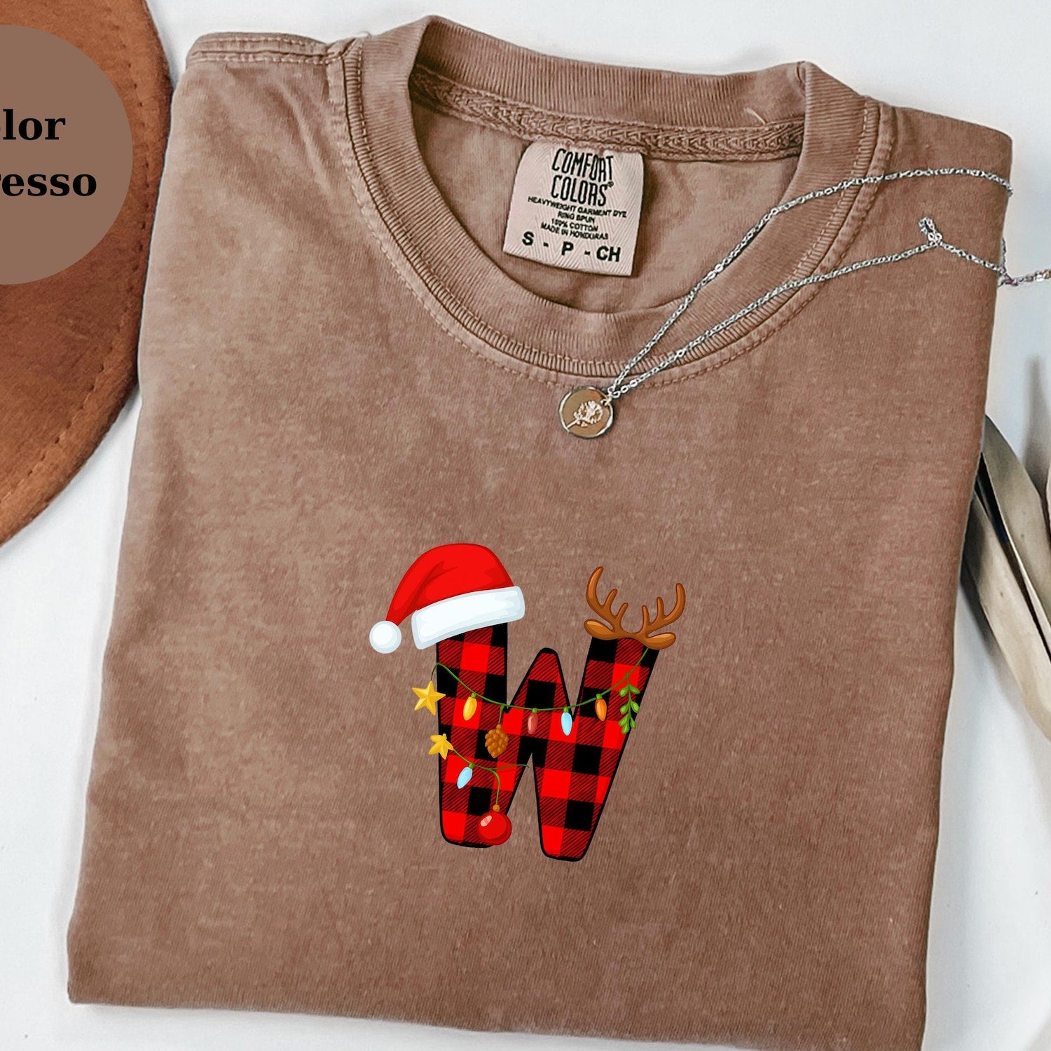 Personalized Christmas Letter Shirt, Custom Initial Holiday Crewneck, Plaid Letter Xmas Shirt, Comfort Colors Unisex Top