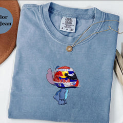 Max Verstappen Racing Helmet Stitch Shirt, Funny F1 Fan Crewneck, Cartoon Racer Top, Motorsport Gift, Comfort Colors Unisex Shirt