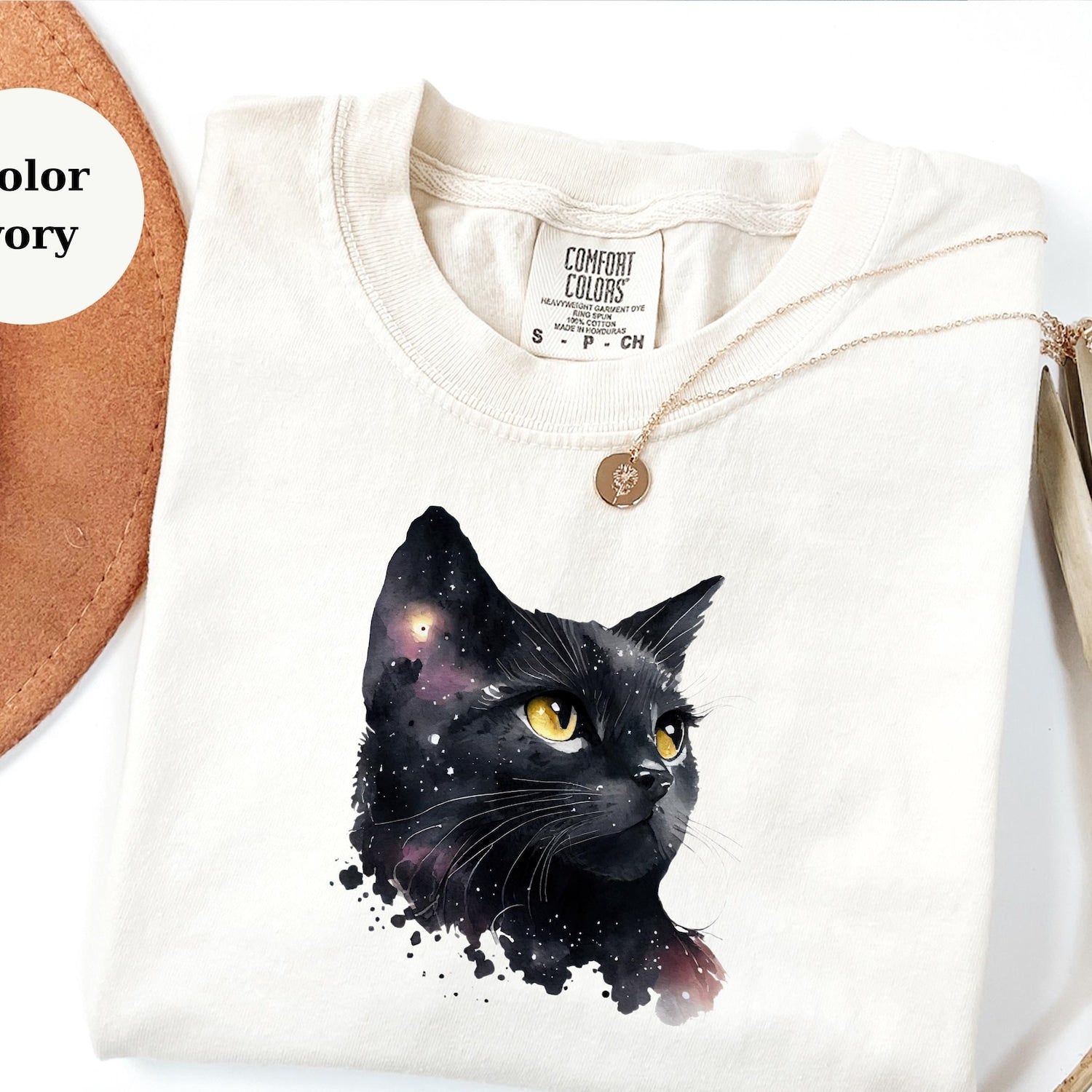 Galaxy Black Cat Shirt � Cosmic Cat Tee � Watercolor Space Cat Top � Gift for Cat Lovers � Comfort Colors Cat Sweatshirt