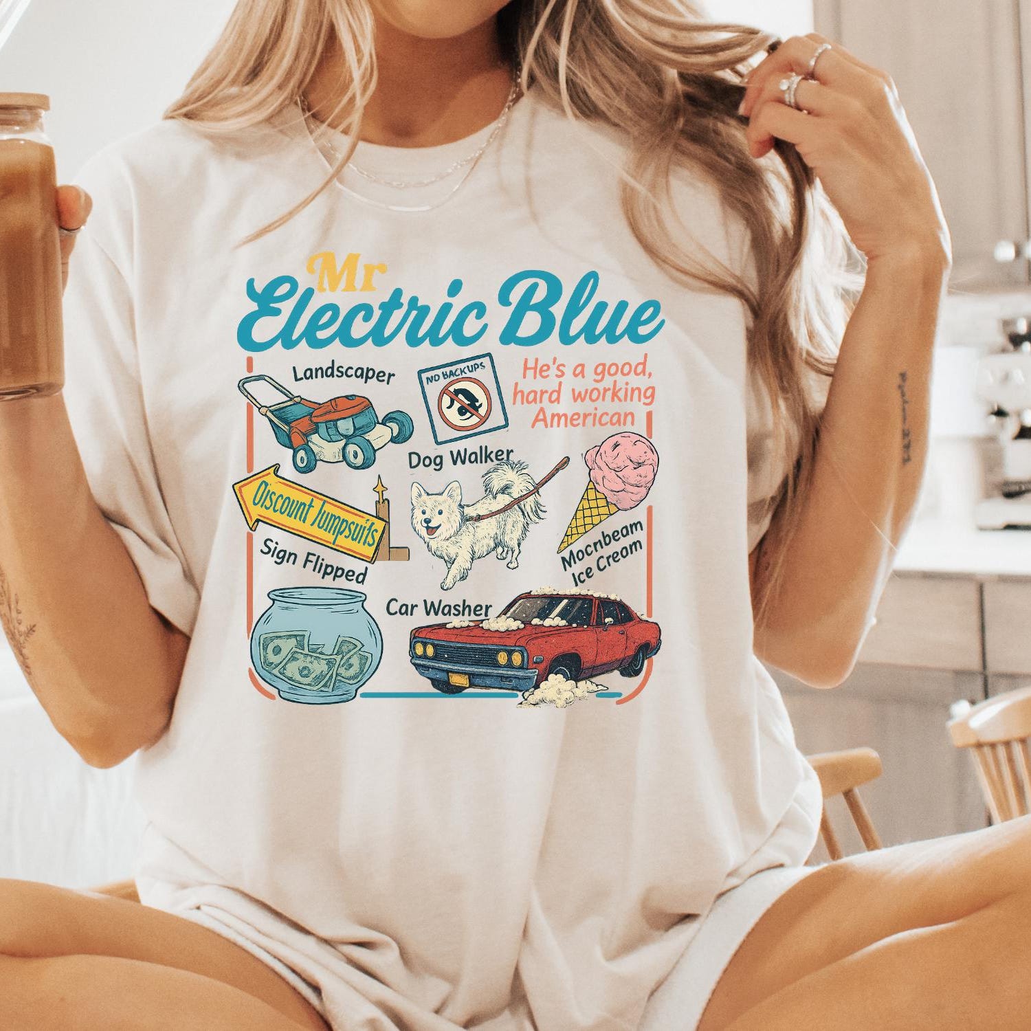 Mr Electric Blue Funny Graphic Shirt Vintage 90s Style Top Trendy Graphic Tee Retro Americana T-Shirt Music Lover Gift Gift for Him Her'4371346886
