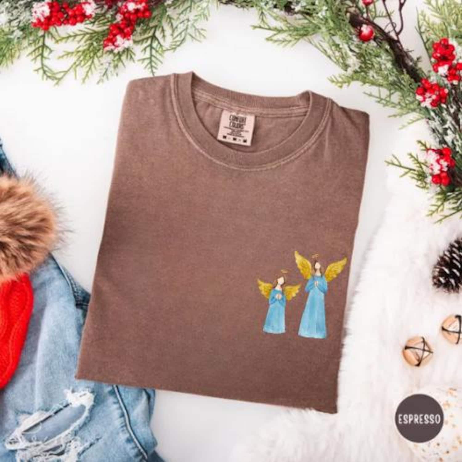 Angel Christmas Shirt, Minimal Holiday Tee, Guardian Angel Graphic Shirt, Cute Xmas Gift Top, Festive Comfort Colors Tee