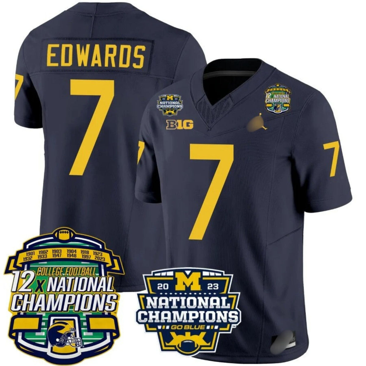 M.Wolverines #7 Donovan Edwards Corum 12x National Champions Patch Vapor Jersey