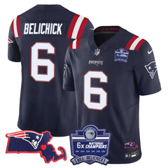 N.E Patriots #6 Bill Belichick Bill Belichick 6x Champions & State Patch Fan Jersey