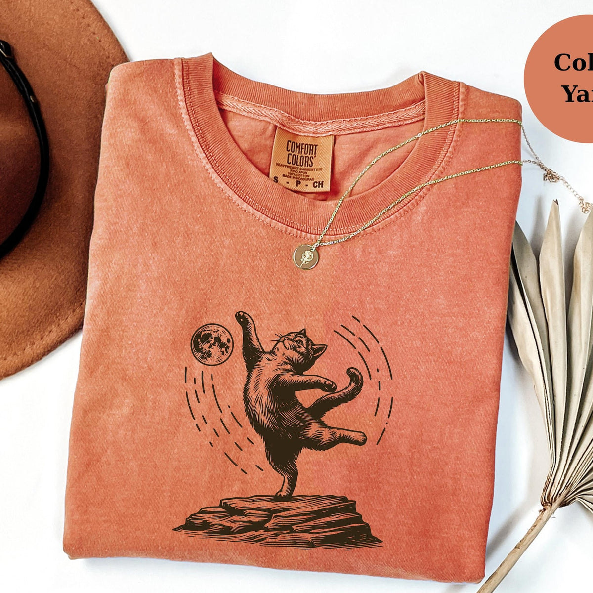 Cat Dancing Shirt, Moon Cat Tee, Cosmic Cat Art Top, Funny Cat Lover Gift, Boho Cat Graphic Tee, Retro Cat Shirt Unisex