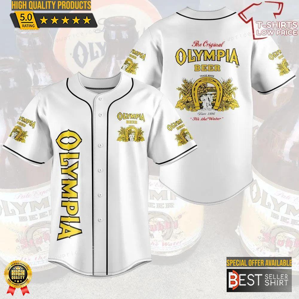 Olympia Beer White Baseball Jersey Shirt Beer Logos Shirt Beer Brands Gift - Best Seller Shirts Design In Usa - Shirt King