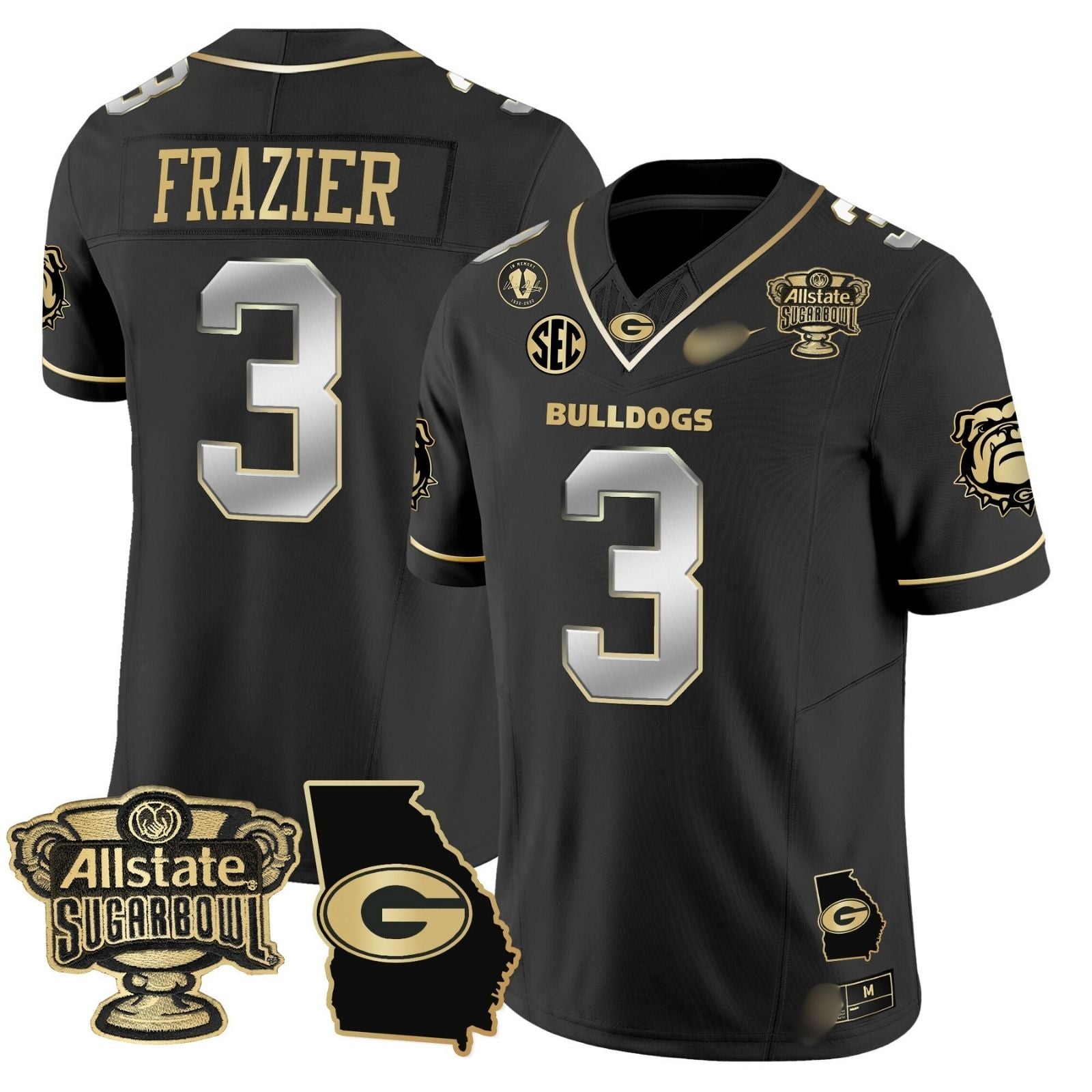 G.Bulldogs #3 Nate Frazier 2024 Sugar Bowl & Georgia Map Patch Limited Jersey