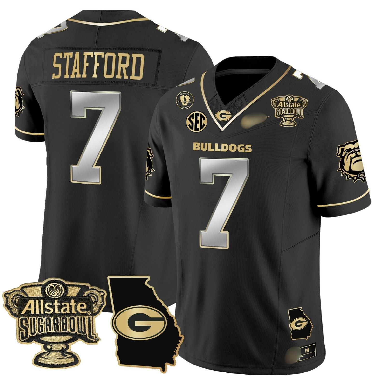 G.Bulldogs #7 Matthew Stafford 2024 Sugar Bowl & Georgia Map Patch Limited Jersey