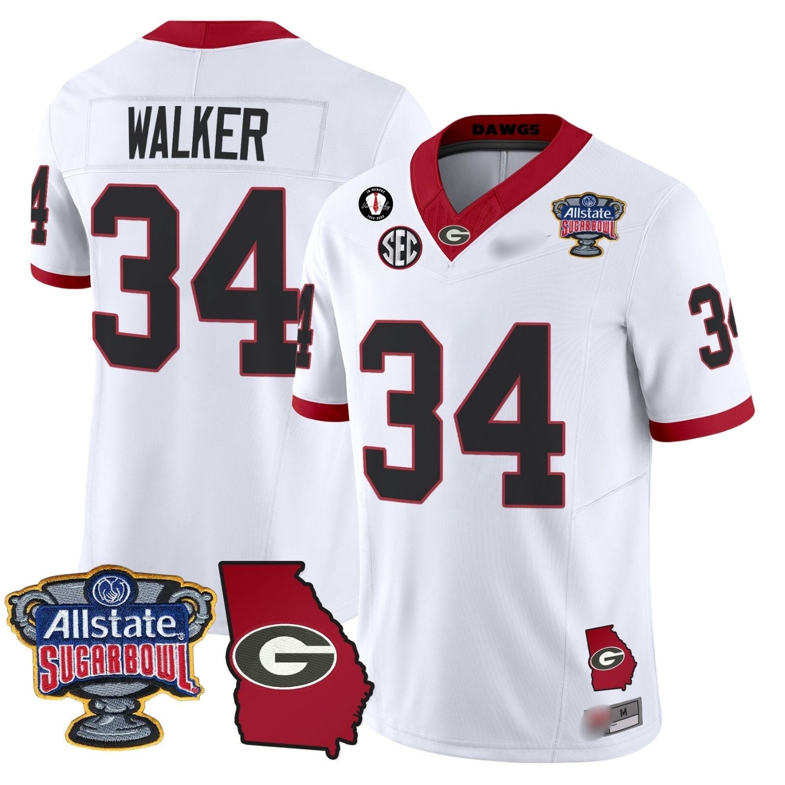 G.Bulldogs #34 Herschel Walker 2024 Sugar Bowl & Georgia Map Patch Limited Jersey