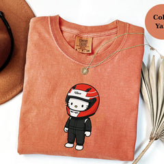 Personalized Racer Hello Kitty T-Shirt Custom Name Helmet Cute Race Driver Tee for F1 & Kart Fans